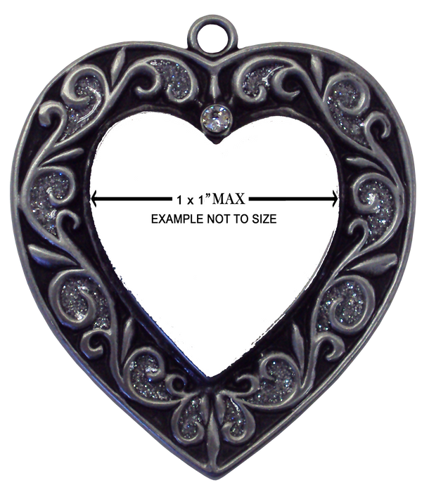 Pewter heart showing print area