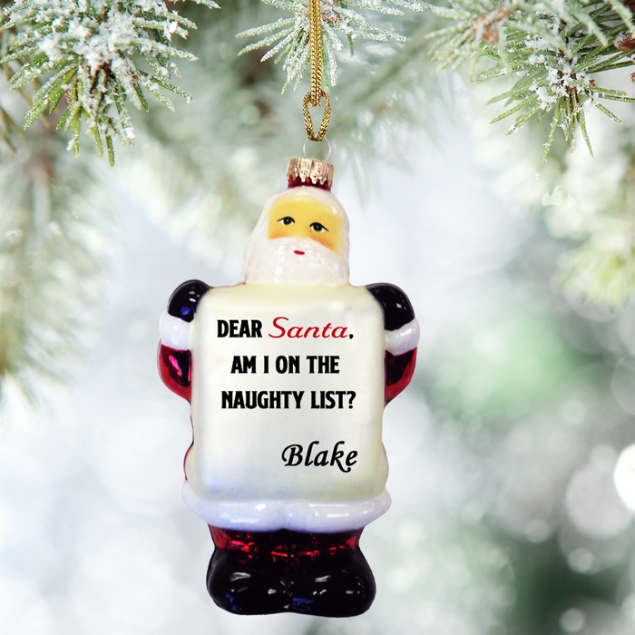 5” Glass Blown Santa w/List Christmas Ornament Upload Image (#SANTA)
